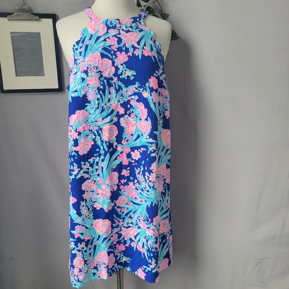Lilly Pulitzer Tabby Shift Mini Dress Corsica Blue Toucan Party M